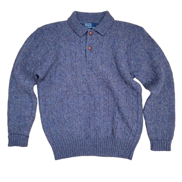 Vintage Men's Polo Ralph Lauren Wool Collared Neck Buttoned Sweater Marled Knit - Picture 1 of 8